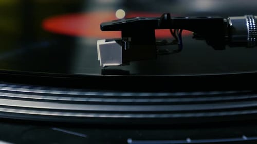 Close Up of Record Player Needle on Vinyl