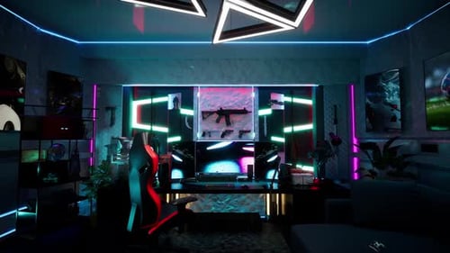 Futuristic Gaming Room or E-sports Setup with Neon Lighting