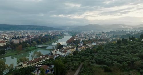 Aerial View Cityscape at Sunset Florence Italy