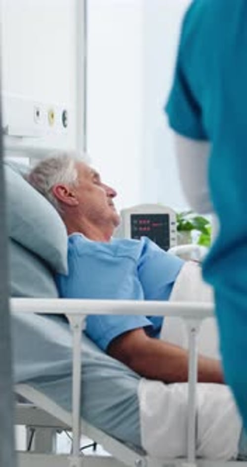 Nurse, support and old couple in hospital with smile, connection and empathy for patient diagnosis