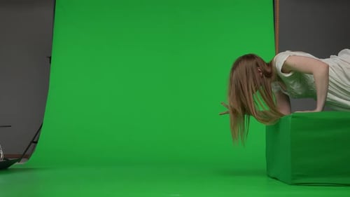 Fullsize Side View Green Screen Chroma Key Video of a Posessed Female Woman Figure Ghost Poltergeist