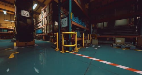 Intérieur de l'entrepôt présentant des caractéristiques de rangement et de sécurité organisées