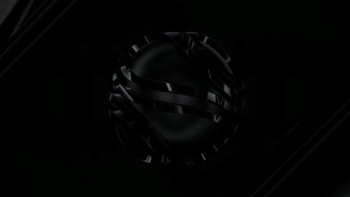 Background with Black Sphere and Rotating Gears, Unique Design, Exclusive, Reflection, 3D Render