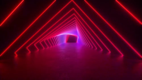 Neon Lights Tunnel in Dark Room
