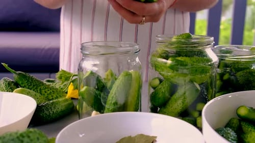 Preservation of Cucumbers in Jars Selective Focus