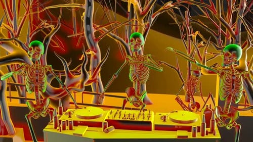 Abstract Glowing Skeletons Dance Party Seamless Loop