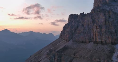 Aerial View of Majestic Mountains At Sunset. Crowsnest Pass, AB, Canada.