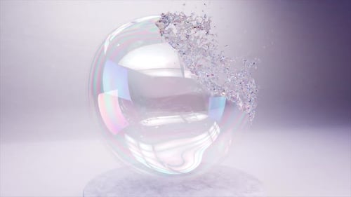 Shimmering Soap Bubble Burst in 3D Animation a Dance of Iridescent Fragments Slow Motion