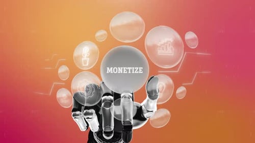 Futuristic Robotic Hand Activating Monetize Business Infographic