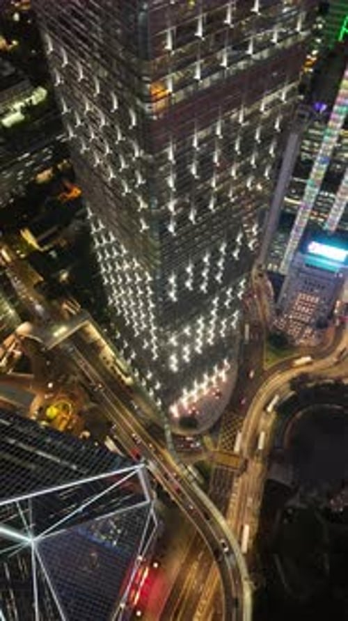 Aerial video of the Bank of China Tower and the streets of central Hong Kong