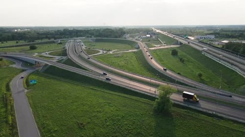 Cars Moving on Transport Road Junction in City Aerial View