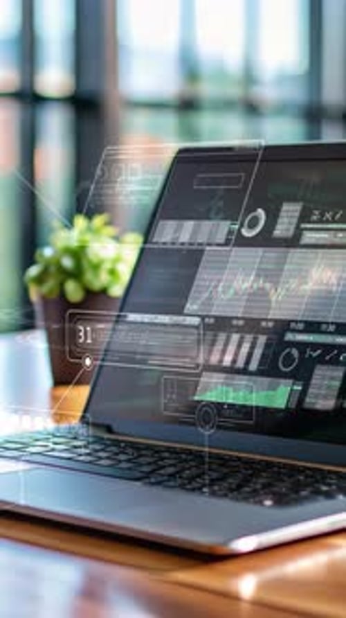 Futuristic Data HUD Interface with Animated Charts Overlay