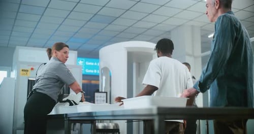 Airport Security Checkpoint with Passengers and Staff
