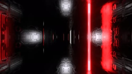 Red And White Futuristic Cyber Tunnel With Neon Strobe Rods Background Vj Loop In 4K