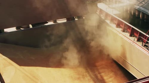 Grain Loading to Bulker Ship Cargo Container at Sea Grain Terminal in Seaport Wheat Shipment From