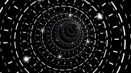 Techno cyber tunnel with luminous elements. Abstract animated wormhole tunnel.