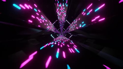 Cyan And Pink Sci-Fi Neon Glow Cyber Tunnel Background Vj Loop In 4K