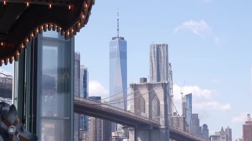 Brooklyn Bridge Dumbo Vintage Carousel New York City Manhattan Downtown Skyline World Trade Center