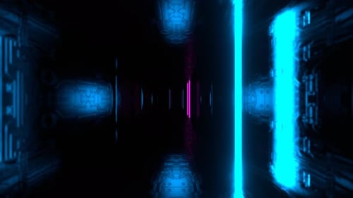 Futuristischer Cybertunnel in Cyan und Rosa mit Neonblitzstäben im Hintergrund, VJ Loop in 4K
