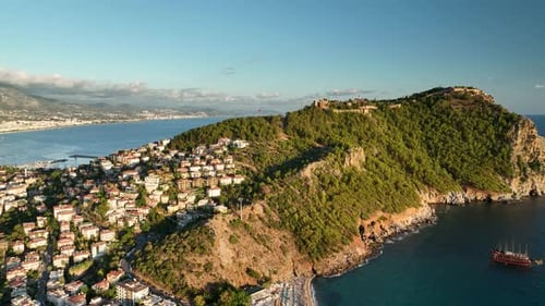 Schloss Alanya Kalesi Luftaufnahme 4 Km von Berg und Stadt Türkei