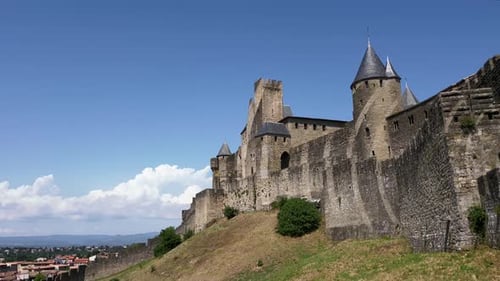 Time-lapse photography of the exterior walls of Carcassonne Medieval Castle in France.