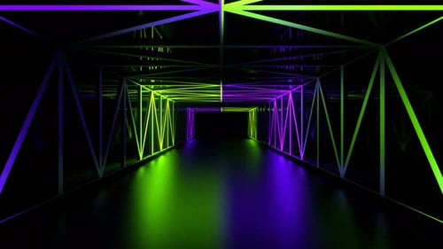 Green And Purple Gridded Mirror Corridor Background Vj Loop In 4K
