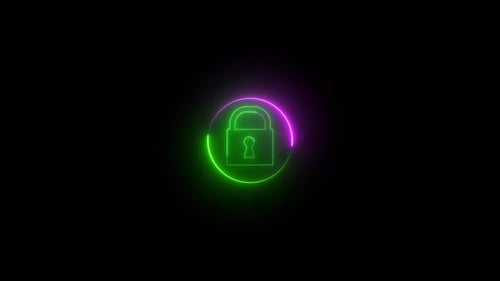 Animated Neon Glowing Padlock Icon