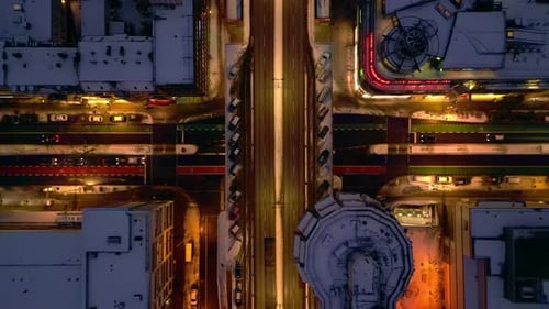 bird's eye view Berlin illuminating shopping street bridg snowed at night Gorgeous aerial view drone