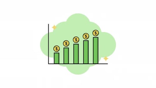 Flat Design Growing Bar Chart with Dollar Signs Animation