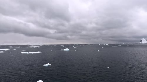 Vues aériennes de paysages glacés et de formations montagneuses spectaculaires en Antarctique. Des icebergs flottants
.