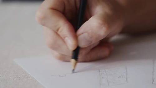 Hand Drawing Sketch with Pencil on Paper