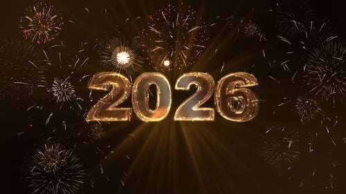 Golden 2026 New Year Celebration with Sparkling Fireworks