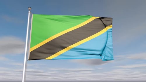 Flag of Tanzania Waving Against Blue Sky