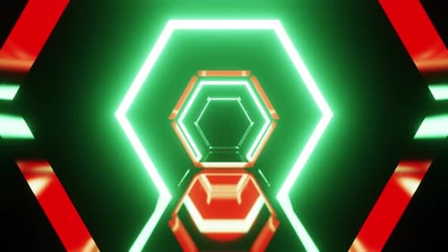 Hexagon Cyan With Red Light Tunnel Vj Loop Background Animation