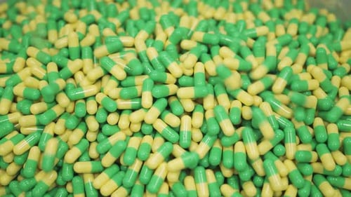 Production of Pharmaceuticals and Drugsview of a Large Number of Capsules and Tablets