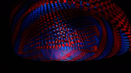 Rote und blaue abstrakte Rotation von kubischen Ringen als Hintergrund VJ Loop in 4K