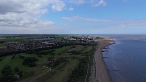 Coastal sunset on the popular seaside holiday resort of Skegness on the east coast of england. Warm
