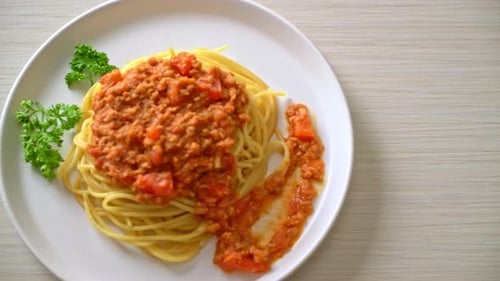 spaghetti bolognese pork or spaghetti with minced pork tomato sauce - Italian food style