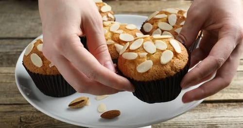 Almond Cupcakes on a Plate, Close-Up Food Still