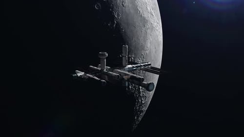 die Raumstation, die den Mond umkreist. Das Konzept der Technologie