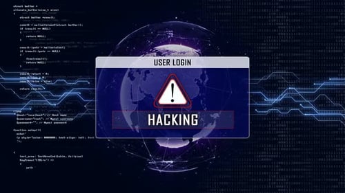 Animação de texto do HACKING Glitch e interface de login do usuário, em loop