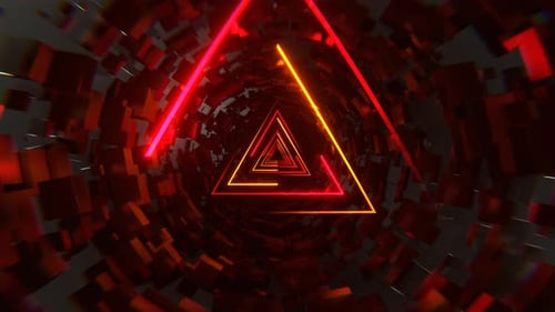 Orange And Red Neon Sci Fi Triangular Tunnel Background VJ Loop l 4K