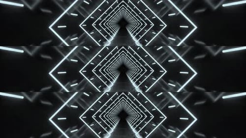 Abstract Futuristic Tunnel Flythrough with Glowing Neon Geometric Lines