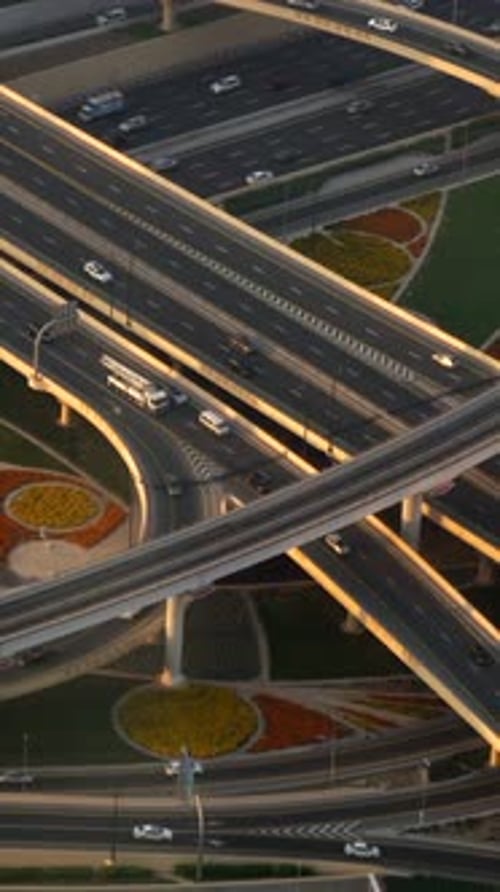 Aerial Perspective of a Contemporary Highway Interchange Captured During Sunset Time