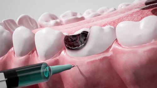 Dental Anesthesia Injection with Syringe and Tooth Cavity
