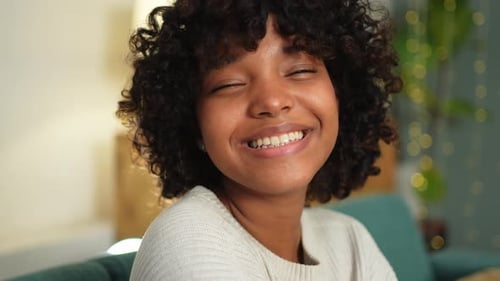 Beautiful African American Girl with Afro Hairstyle Smiling Close Up Portrait of Young Happy Black