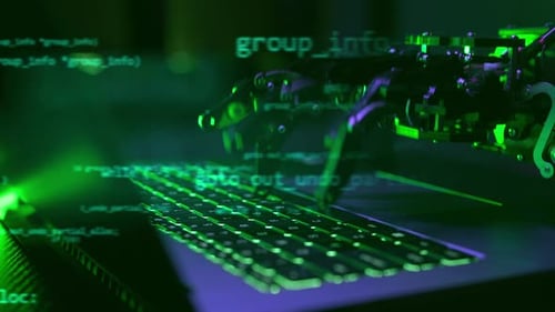 Robot Hand Working and Typing on Pc Keyboard with AI Technology Artificial Intelligence Mechanical