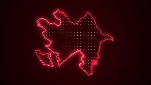 Pulsating Neon Map Outline with Digital Grid Animation