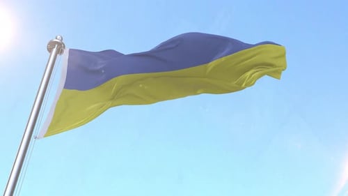 Realistic Waving Ukrainian Flag Animation Against Blue Sky