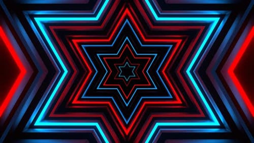 Red And Blue Neon Strobe Hexagonal Star Background Vj Loop In 4K